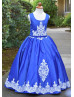 Royal Blue Satin White Lace Appliques Flower Girl Dress Royal Blue Satin White Lace Appliques Flower Girl Dress